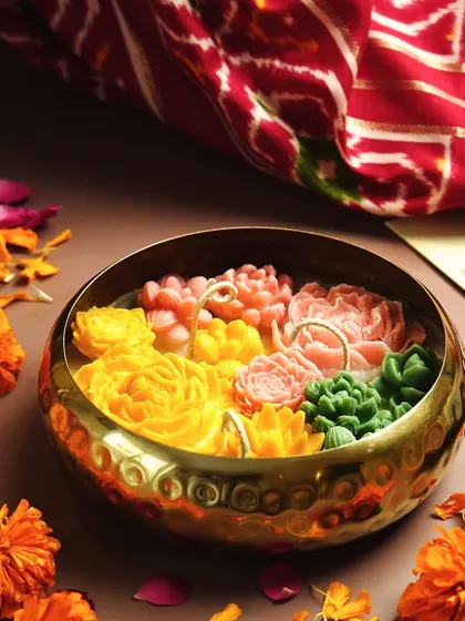 My Flower Garden Urli is a burst of color and joy. I fill this hammered brass bowl with a variety of hand-moulded wax succulents and flowers, creating a vibrant, everlasting garden for your home.