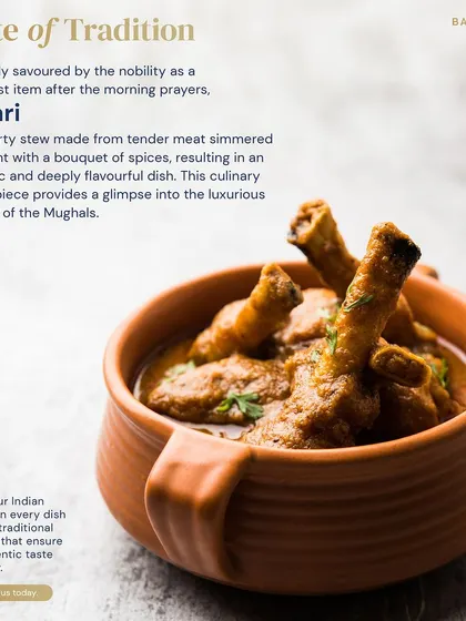 Originally a breakfast stew for nobility, Nihari is a hearty, slow-cooked meat dish. We honor this piece of Indian heritage by using traditional methods to capture the authentic taste of history.