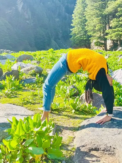 Yoga is a science of well-being. These images capture the beauty of practicing in nature, from the beach at sunrise to a lush green park, reminding us to connect with the world around us.