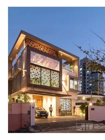 The Sa Sha Villa at night, demonstrating how I use architectural lighting to accentuate the facade's modern lines and intricate jali screens, creating a dramatic presence.