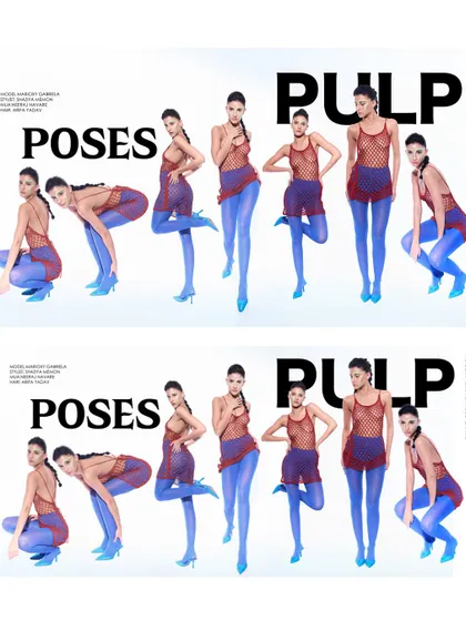 A mirrored layout for Pulp Magazine, creating a repeating pattern of poses.