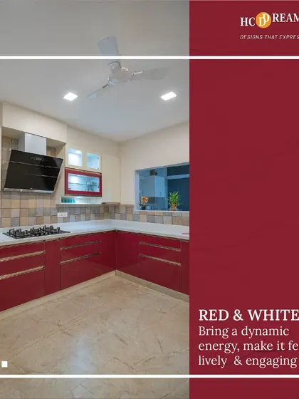 Another example of a vibrant red and white kitchen. This design uses a checkerboard tile backsplash to add a classic touch to the modern, high-gloss cabinetry.