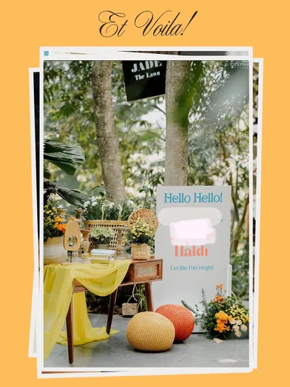 A creative graphic celebrating the Haldi decor, presented like a page from a scrapbook.