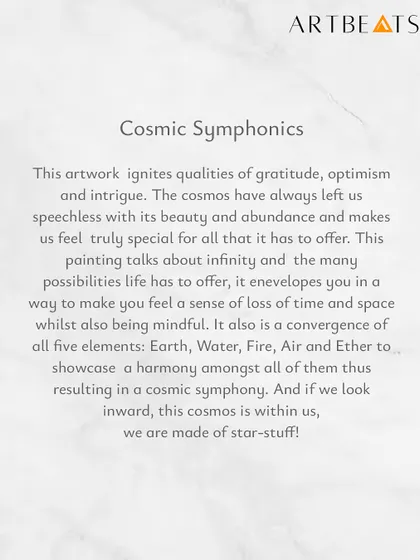 The conceptual brief for 'Cosmic Symphonies'. The artwork was designed to ignite qualities of gratitude and optimism, reminding us that the cosmos is not just out there, but also within us. We are made of star-stuff.