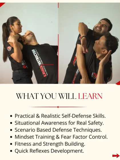 This graphic outlines what you will learn in my program. It's not just physical moves; it's a complete system covering situational awareness, mindset training, and fear control.