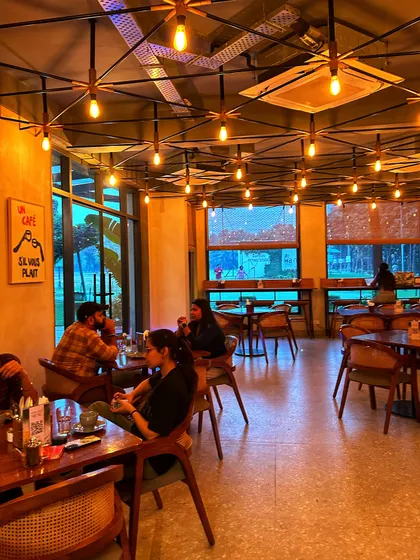 The warm and inviting interior of the cafe, perfect for a meal or coffee any time of day.