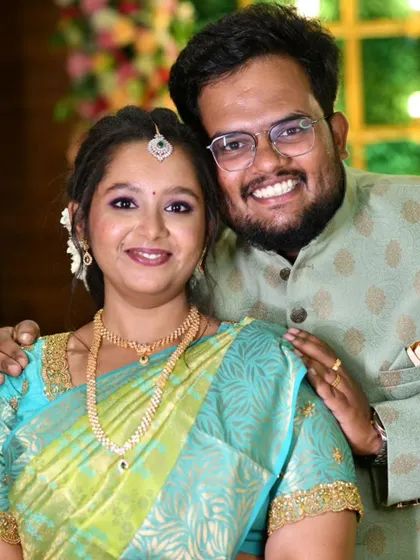A happy engagement portrait. I gave the groom a very natural look that evened out his skin tone and made him look bright and fresh for the celebration.