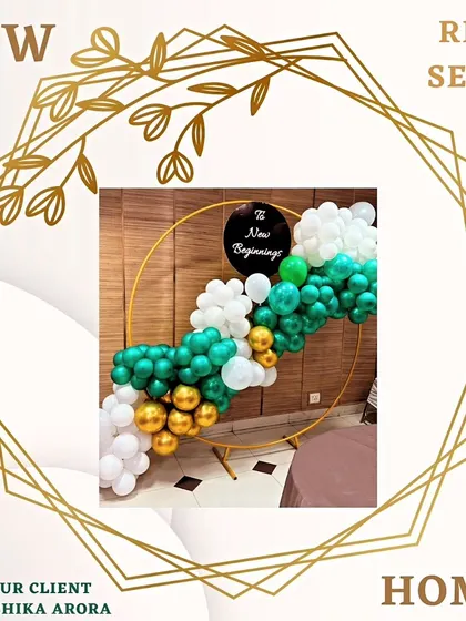 A showcase of a beautiful balloon ring setup for a new home celebration. This is an example of our express decor service, perfect for last-minute plans or smaller, intimate gatherings.