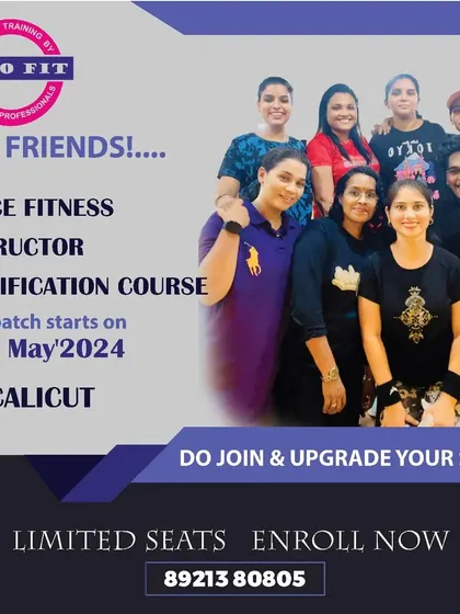 A poster for our Dance Fitness Instructor Certification Course starting in Calicut. This is an opportunity for you to join and upgrade your skills in the growing field of dance fitness.