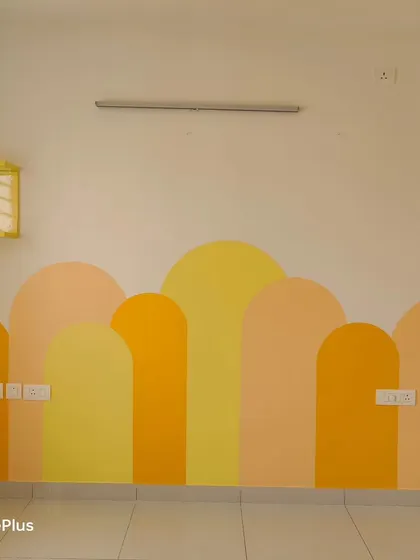 This image shows the clean lines and smooth finish of the painted arch mural.