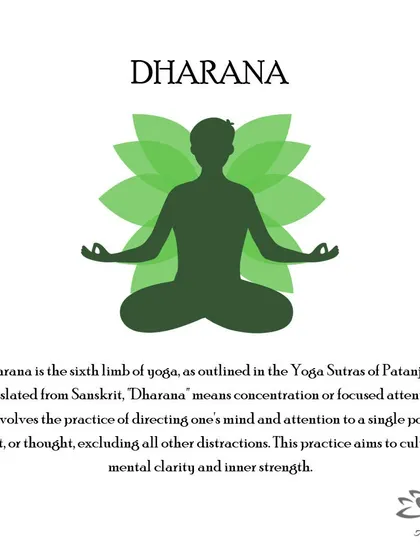 Dharana, the sixth limb, means concentration. Here, we practice directing the mind's attention to a single point, which is the gateway to meditation.