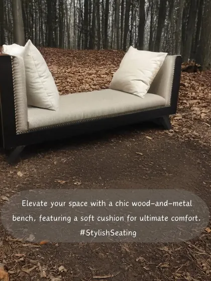 My designs often blend different materials to create unique statements. This chic bench combines a strong wood and metal frame with soft, comfortable upholstery, making it a versatile and stylish seating solution for any modern space.