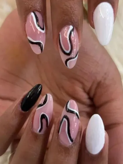 Another look at the modern black, white, and pink abstract swirl design.