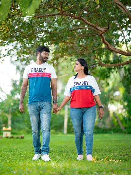 A duplicate of ID 3, this full-length shot shows a couple walking hand-in-hand in a park, perfectly capturing a relaxed and happy day out.