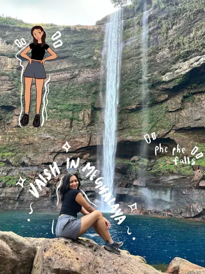 Vaish in Meghalaya. This shows how I can create a full scene with a cartoon version of you, custom text, and doodles to tell the story of your trip.
