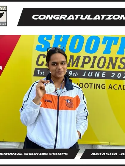 Natasha Joshi with her silver medal from the KSS Memorial Shooting Championships, where she won medals in three different events.