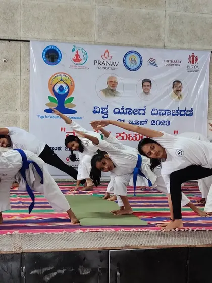 Another angle of our students participating in the International Day of Yoga event, showcasing their flexibility and discipline.