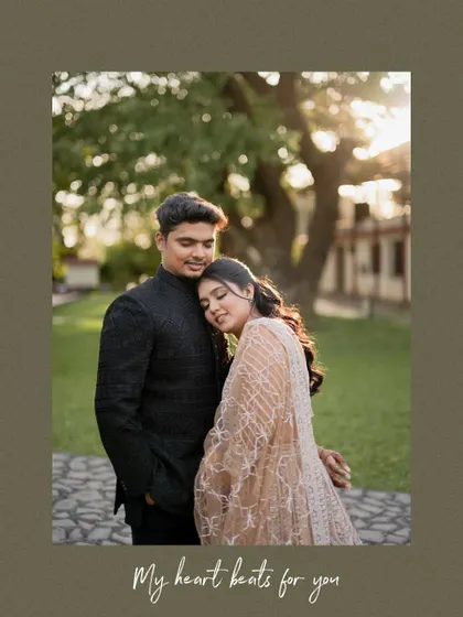 A tender moment from an engagement shoot, with the bride-to-be resting her head on her fiancé's shoulder.