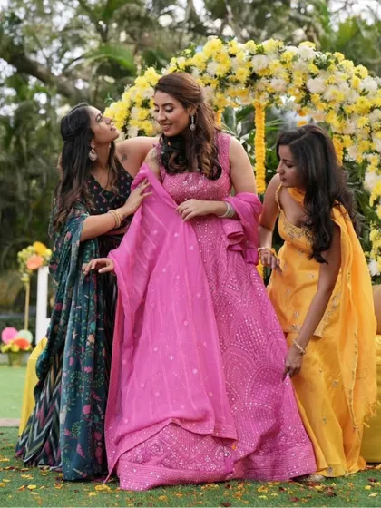 A collection of my brides looking stunning for their reception, sangeet, and cocktail parties. Each look is customized to match their outfit and personality.