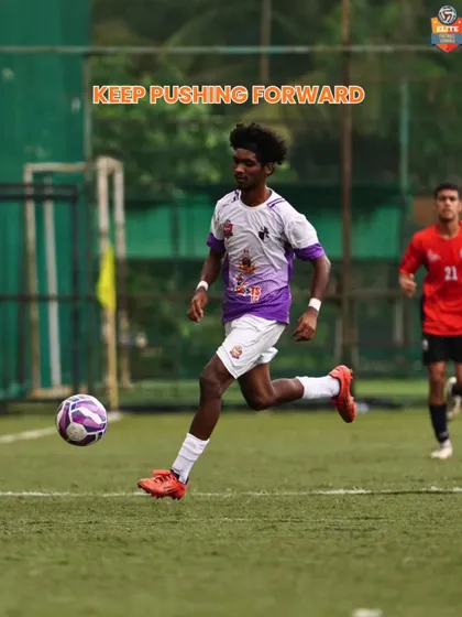 "Keep Pushing Forward." An action shot of a player on the attack, embodying our philosophy of always moving towards the goal.