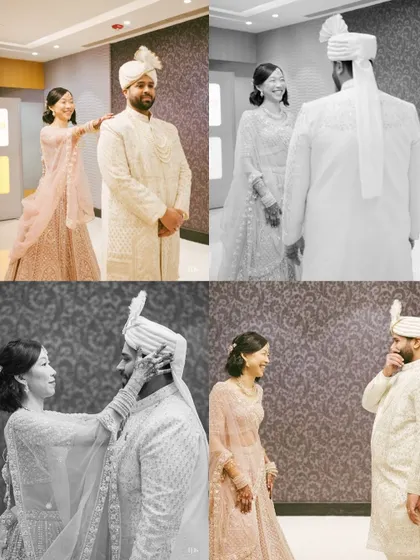 The playful "first look" between the bride and groom. This series of photos captures the fun and love in this special pre-ceremony moment.