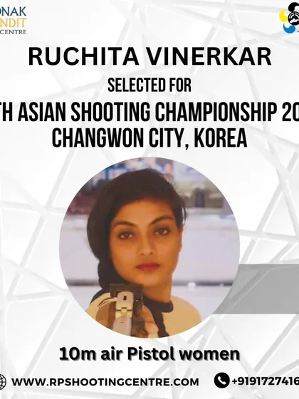 We proudly announce the selection of our shooter Ruchita Vinerkar for the 15th Asian Shooting Championship in Korea. Her selection for the 10m Air Pistol event is a result of her consistent performance and hard work.
