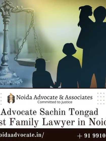As the best family lawyer in Noida, I am here to help. The silhouette of a family against the scales of justice represents my focus on achieving fair outcomes for families.