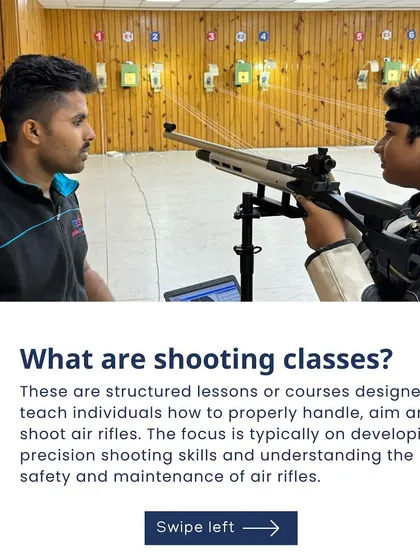 Our structured lessons begin with the fundamentals. Here, a coach provides one on one guidance to a young student, ensuring they learn to handle the air rifle safely and develop precision shooting skills from the start.