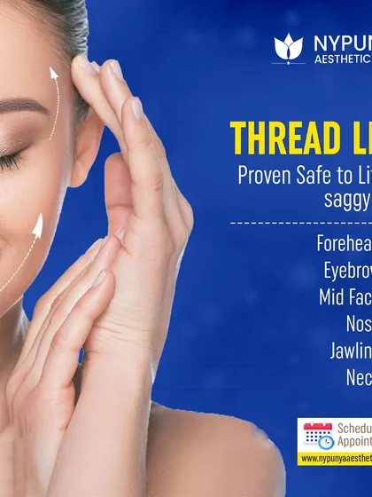 Thread lifts are a proven safe method to lift saggy skin across multiple areas, including the forehead, eyebrows, mid-face, nose, jawline, and neck, providing a comprehensive facial rejuvenation.