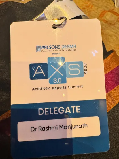 My delegate badge from the AXS 3.0 Aesthetic Experts Summit. I am passionate about my field and committed to being at the forefront of aesthetic dermatology.