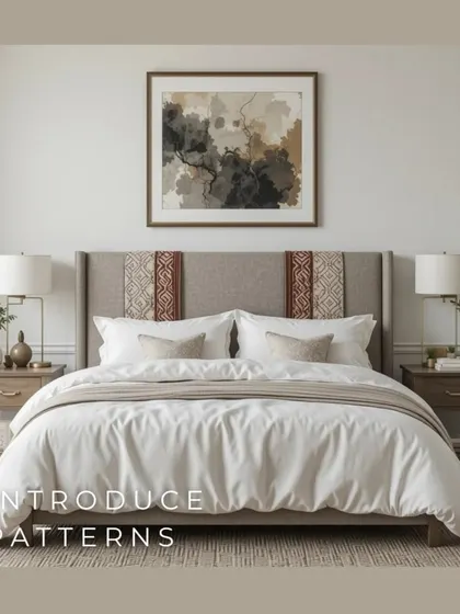 Introducing patterns, even in a subtle way like these fabric insets on the headboard, can add a layer of visual interest and a personalized touch to your bedroom design.