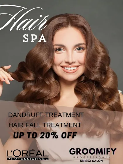 Your hair deserves a spa day too. We offer specialized treatments for concerns like dandruff and hair fall, using professional products from brands like L'Oréal.