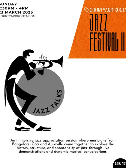 A poster for the "Jazz Talks" session within our festival. These appreciation sessions allow audiences to explore the history, structure, and spontaneity of jazz with live demonstrations from musicians.