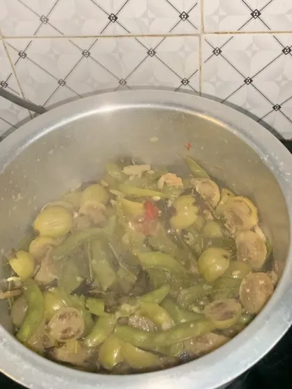 The bitter eggplant dish simmering away on the stove.