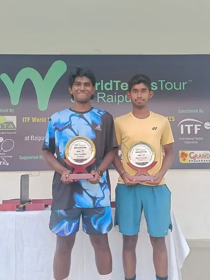 Champions in sync. Congratulations to our players Mahit Mekala and Prakaash on winning the ITF J30 Doubles Championship in Raipur. Their teamwork and dominance on the court were exceptional.