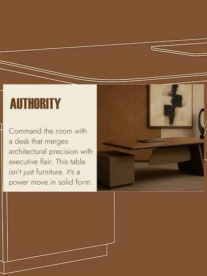 This desk is designed to command the room with architectural precision and executive flair. We see it as more than just furniture; it's a power move in solid form, perfect for a leader's office.