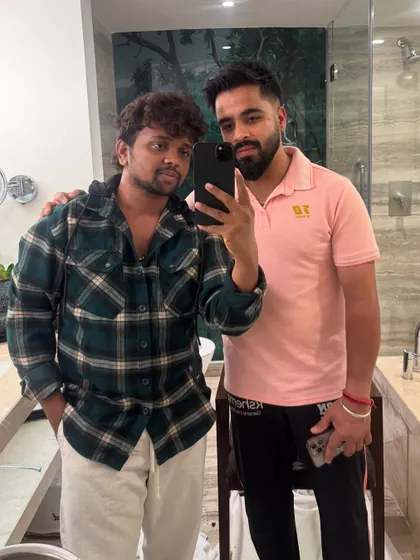 A full-length mirror shot with Prabhsimran Singh to show the complete look.