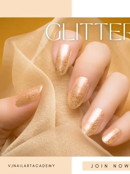 This graphic highlights the beauty of a simple yet stunning gold glitter manicure. It's a timeless choice for adding a touch of luxury and celebration to your look.