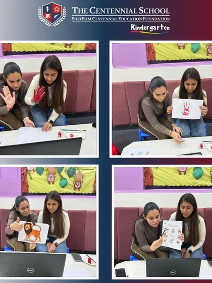 Our teachers demonstrating an art activity during a virtual class. We provide clear, step-by-step instructions so children can successfully participate in hands-on projects from home.