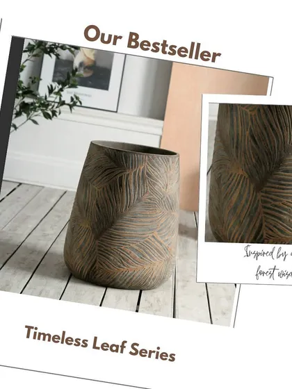 This is my bestselling Timeless Leaf Series, a collection I am very proud of. These planters are handcrafted from Glass Reinforced Cement, which makes them much lighter than traditional cement but just as durable. The hand-textured leaf engraving is inspired by the calm of the forest, perfect for bringing a peaceful, earthy feel to your home.