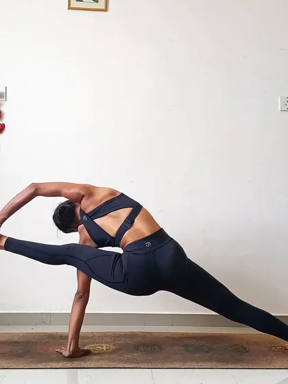 Exploring Visvamitrasana, a challenging pose that combines a split, a twist, and an arm balance. It reminds me that the body is resilient and can achieve amazing things.