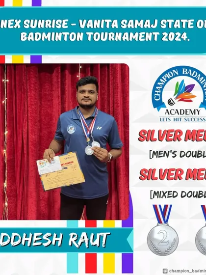 Double success for our Head Coach Siddhesh Raut. He secured two silver medals in both Men's Doubles and Mixed Doubles at the Yonex Sunrise Vanita Samaj State Open Tournament.