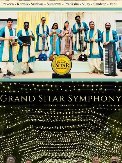 A poster from our memorable show in Salem. It shows our team of musicians ready to perform, highlighting the artists who contribute to the Grand Sitar Symphony.