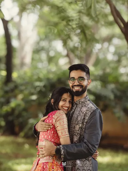 A warm and happy hug. This photo perfectly captures the comfort and joy the couple feels in each other's arms on their Roka day.