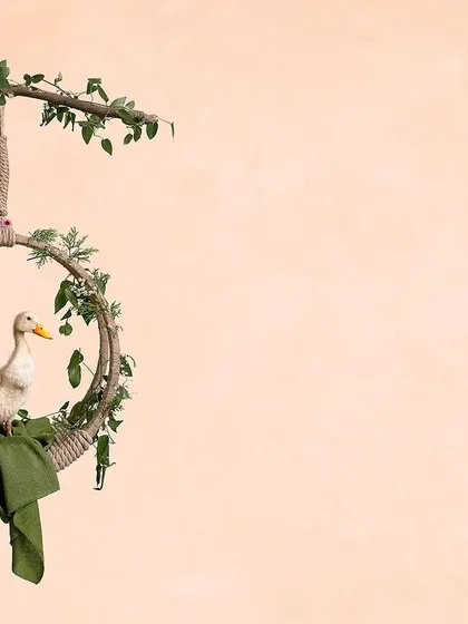 A duckling poses on a beautiful, leafy swing for the July calendar page. Creating these imaginative scenes helps the fundraising campaign stand out and captures the hearts of potential donors.
