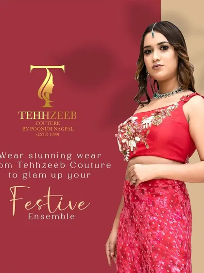 Glam up your festive ensemble with our stunning wear. This red embroidered crop top and sharara set is a perfect choice.