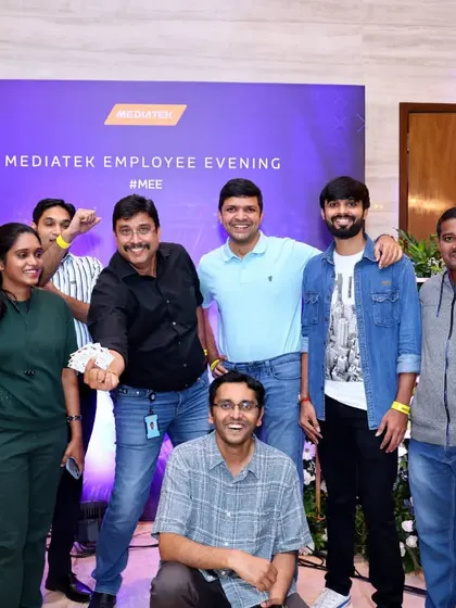 We create environments that encourage networking and team camaraderie. Here, employees gather for a photo at the Mediatek Employee Evening, demonstrating the positive and engaging atmosphere we strive to build at our corporate events.
