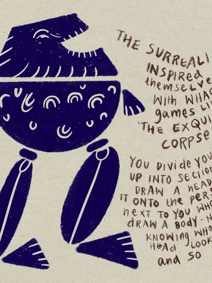 We use creative games like 'The Exquisite Corpse', inspired by the Surrealists, to unlock imagination. It’s a fun, collaborative drawing exercise where you never know what will emerge.