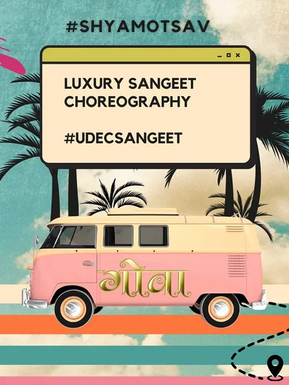 A fun graphic capturing the vibe of a luxury destination Sangeet in Goa. It's all about bringing the party to beautiful locations.