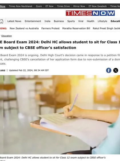 Times Now reported on the Delhi High Court's decision in favor of the student we represented. The case was a clear example of fighting for an individual's rights against procedural roadblocks.